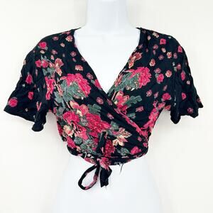 Womens‎ Y2K Resortwear Summer Dark Romantic Tie Wrap Floral Crop Top Blouse